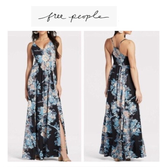 Intimately Free People Through The Vine Maxi Long Dark Floral Smocked Dress XS - Picture 1 of 13